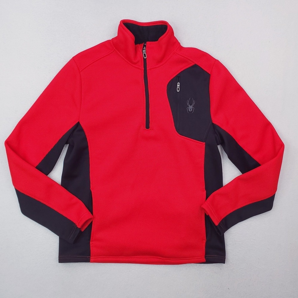 Spyder Jacket Mens Large Red Black Performance Quarter Zip Pullover‎ Fleece Hike